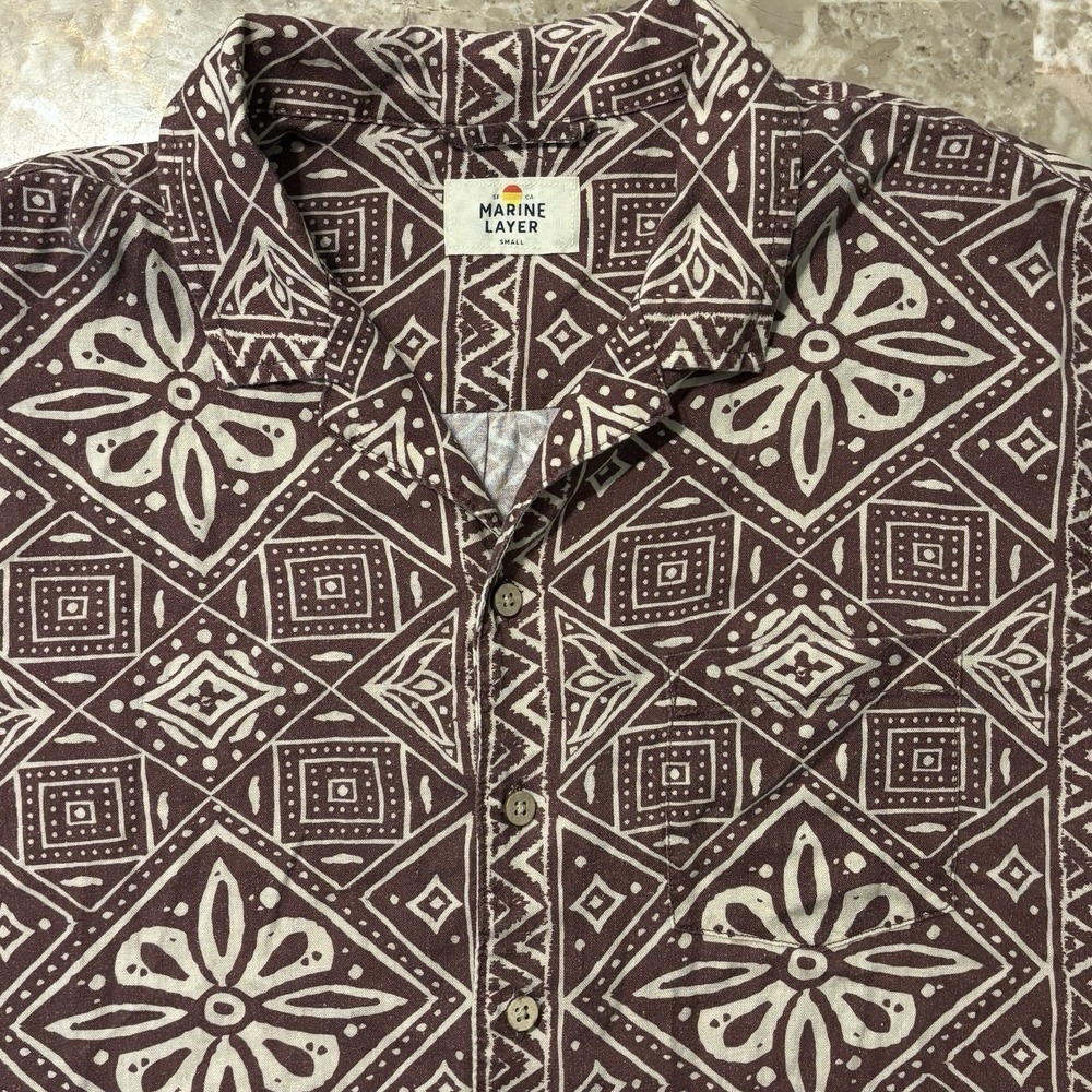 Marine Layer Resort Shirt Mens Small Aztec Bandana Camp Collar Short Sleeve